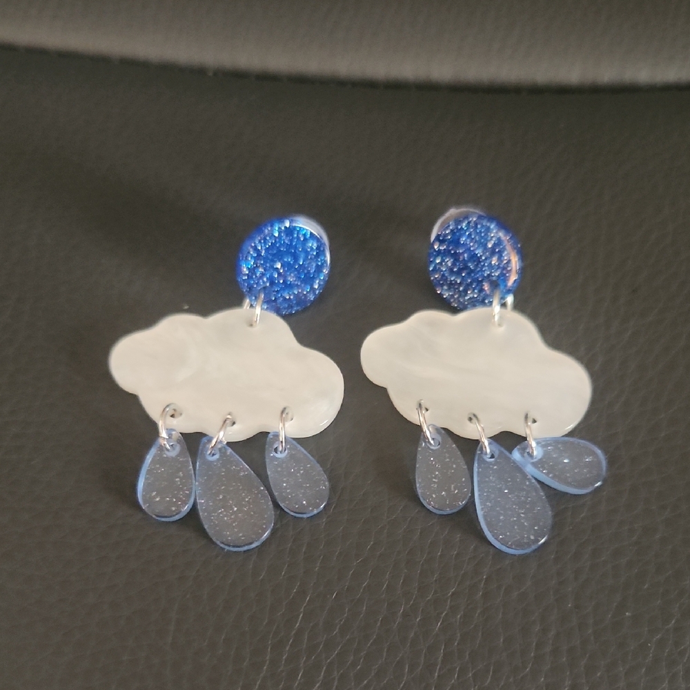 Blue and Silver Cloud Drop Earrings